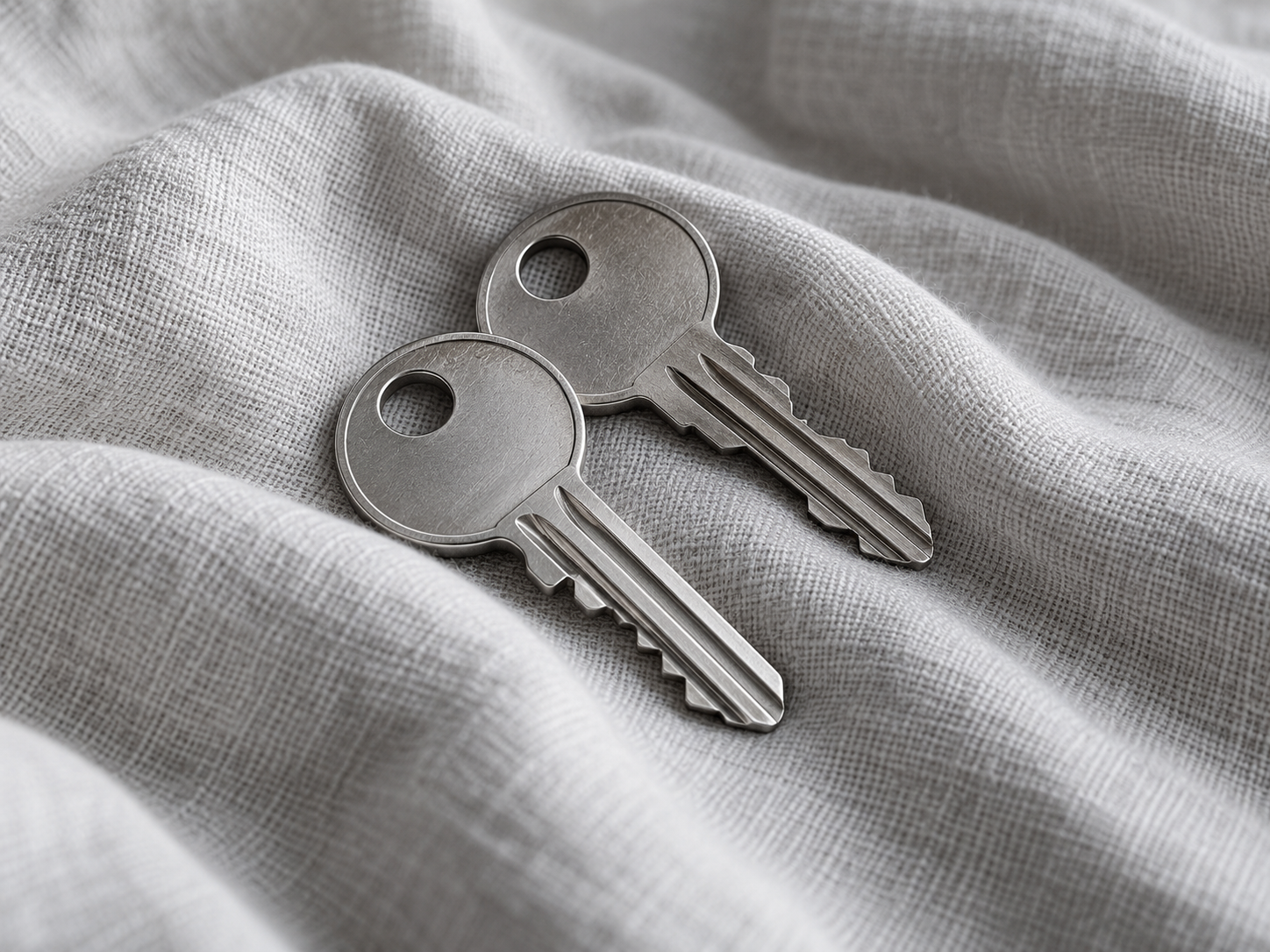Two keys on linen.